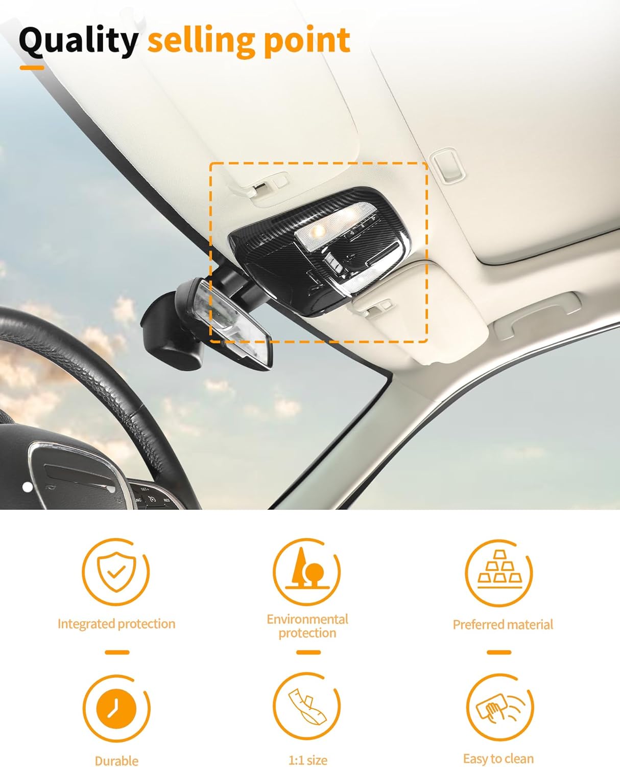 Hoolcar Carbon Fiber Roof Reading Light Cover Trim Fit for 2011-2024 2025 Dodge Charger/Durango/Chrysler 300 Roof Reading Lamp Decals Sticker Kits Interior Accessories (B)